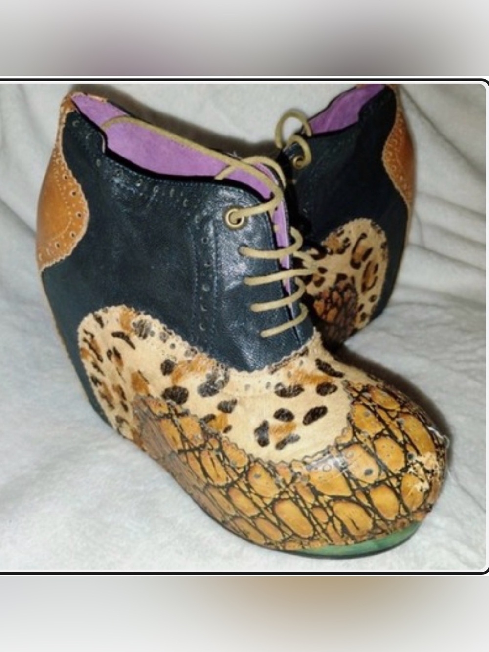 Leather Extremely Rare Irregular Choice Animal Print Wedge Platform Heels 7.5 - Picture 9 of 9